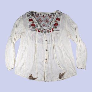 Tasha Polizzi | Beautiful Embroidered Women's Button Front Blouse White Small